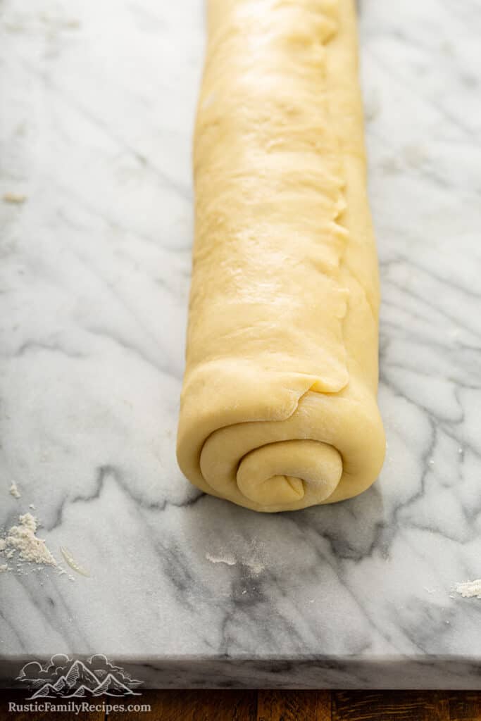 Log of cinnamon bun dough rolled up
