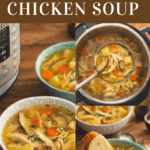 Bowls with chicken soup next to an instant pot