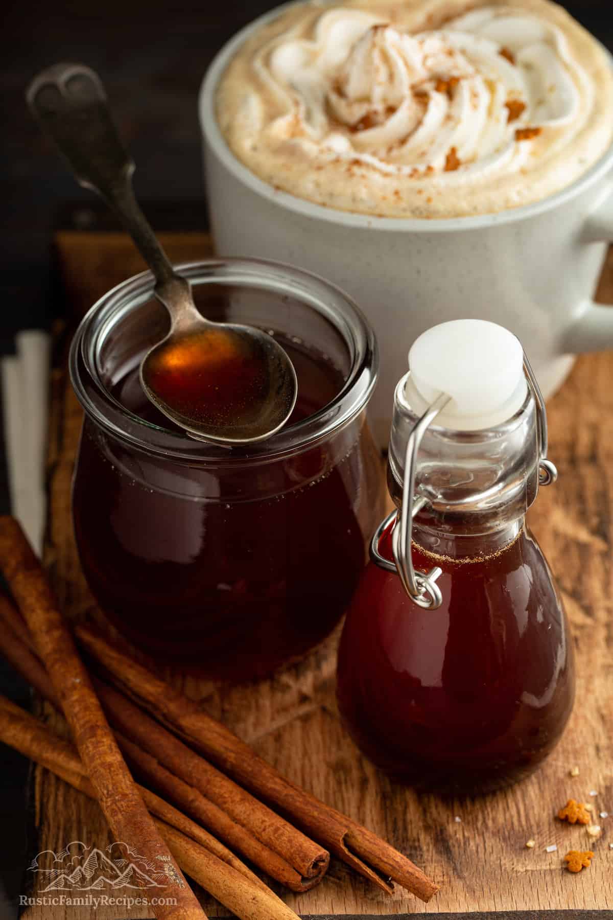 Bottles of homemade gingerbread syrup