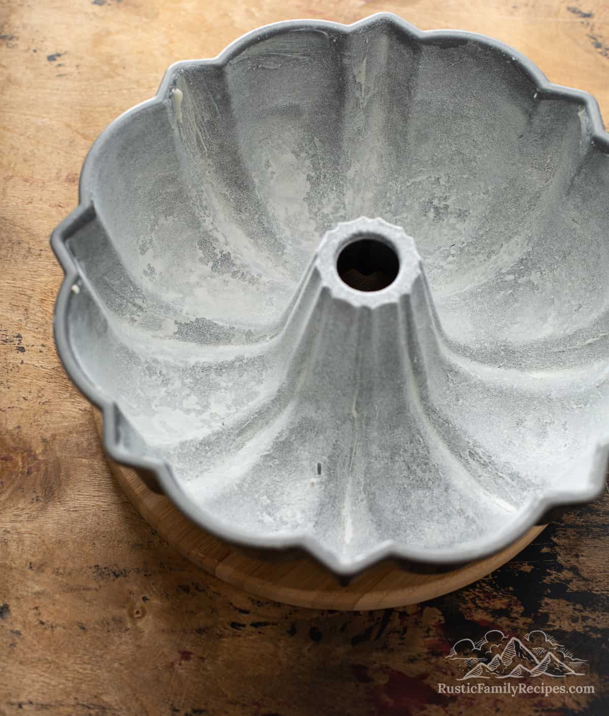 A greased bundt pan