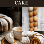 Slices of marble cake and a line of 10 backyard chicken eggs