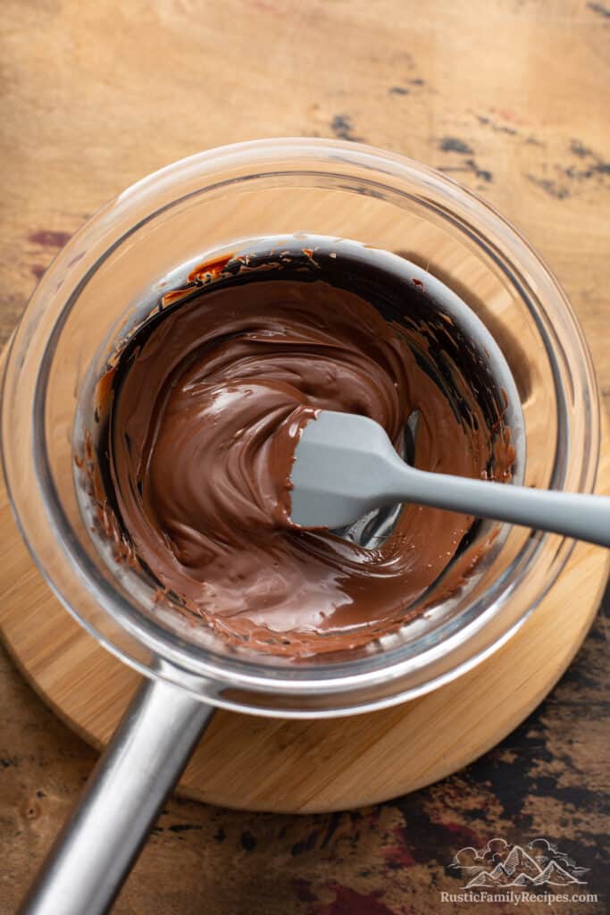 Melted chocolate a glass bowl double boiler