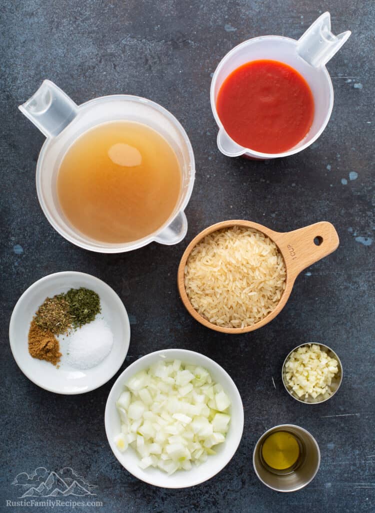 Ingredients for Instant Pot Mexican rice.