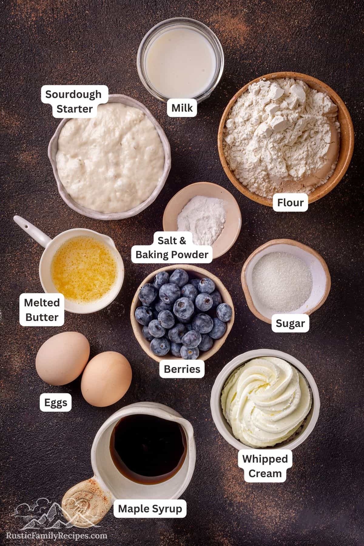 Ingredients for sourdough waffles.