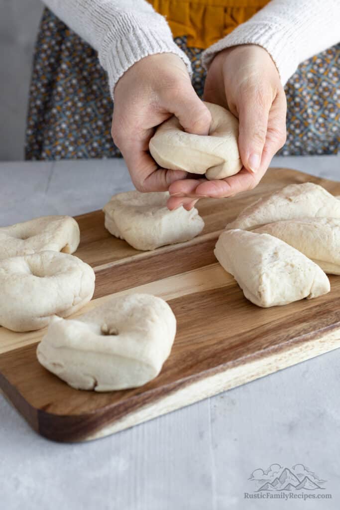 Shaping the bagel dough