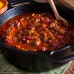 A pot with venison chili
