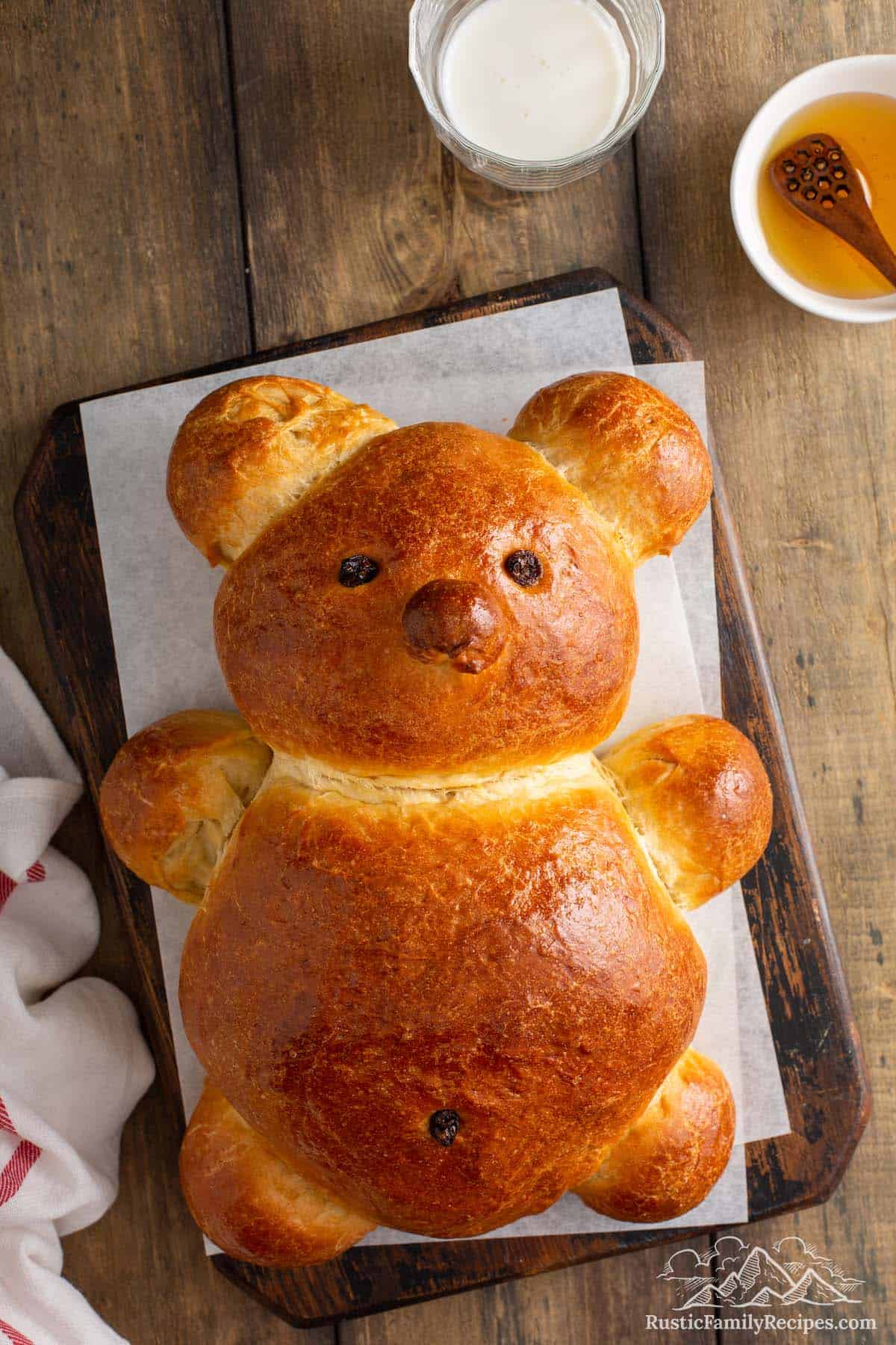 Challah bread shaped like a teddy bear