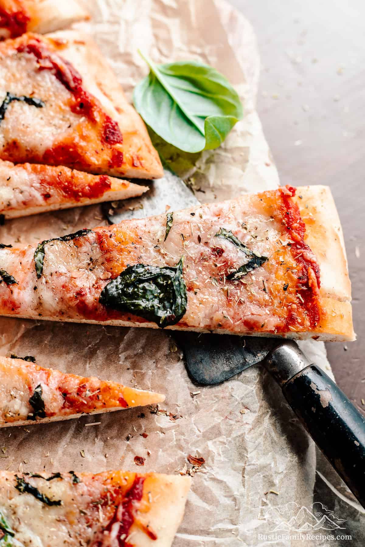 A slice of sourdough pizza