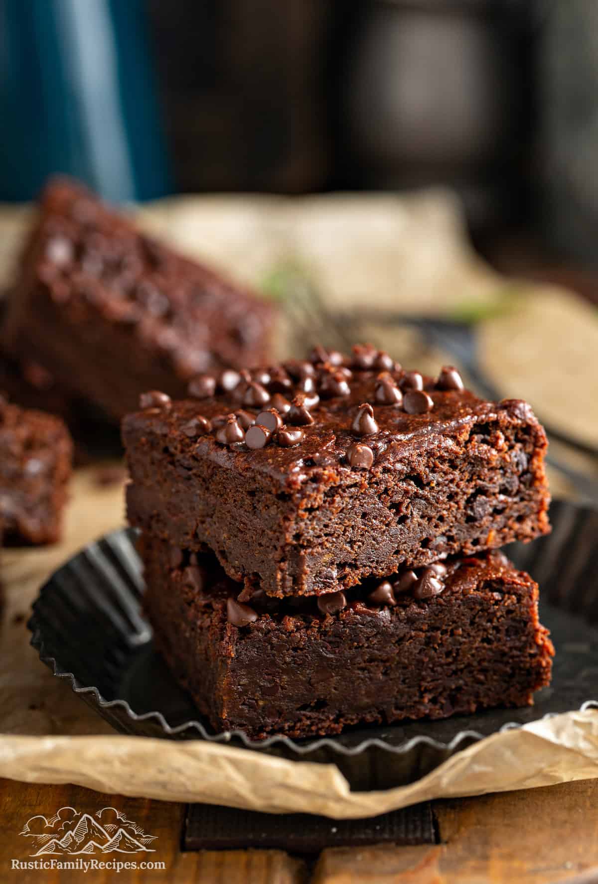 Two vegan brownies on a plate