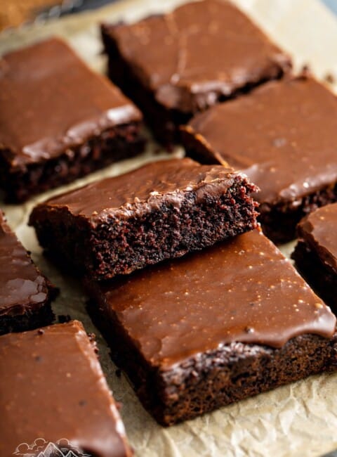 Zucchini brownies on parchment paper