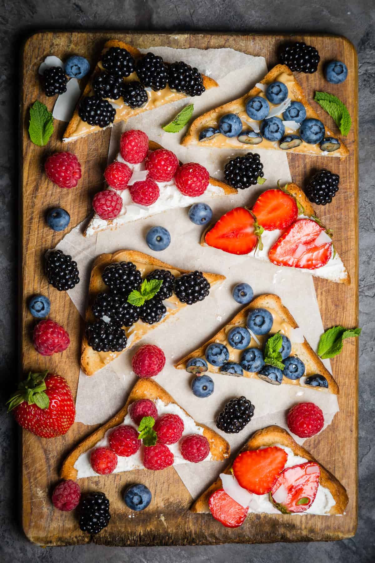 Toasts with cheese peanut butter and berries