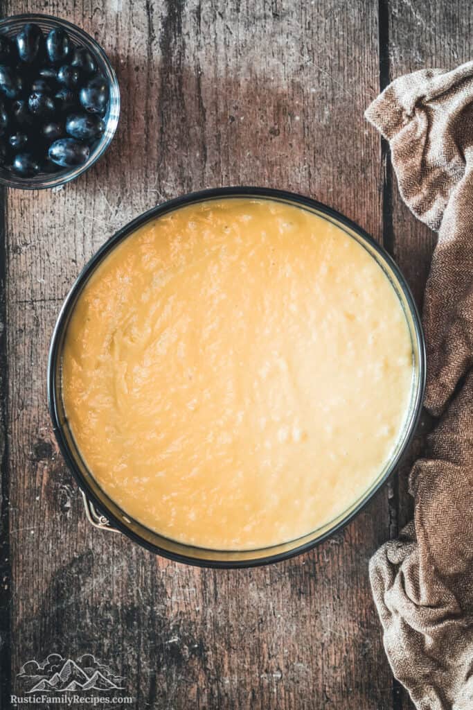 Cake batter in a pan