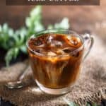 A glass mug with cardamom iced coffee
