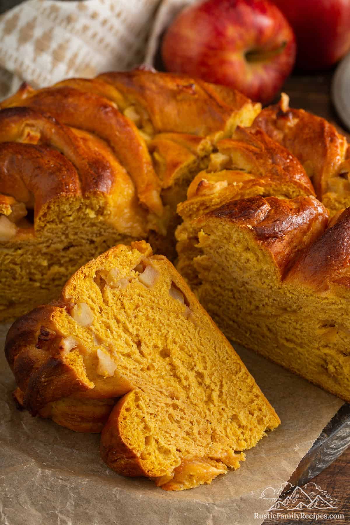 Pumpkin Apple Apricot Bread on parchment paper
