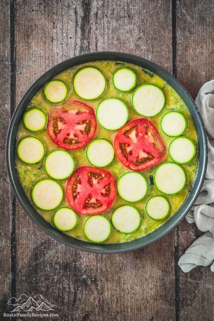 Zucchini quiche ready to be baked