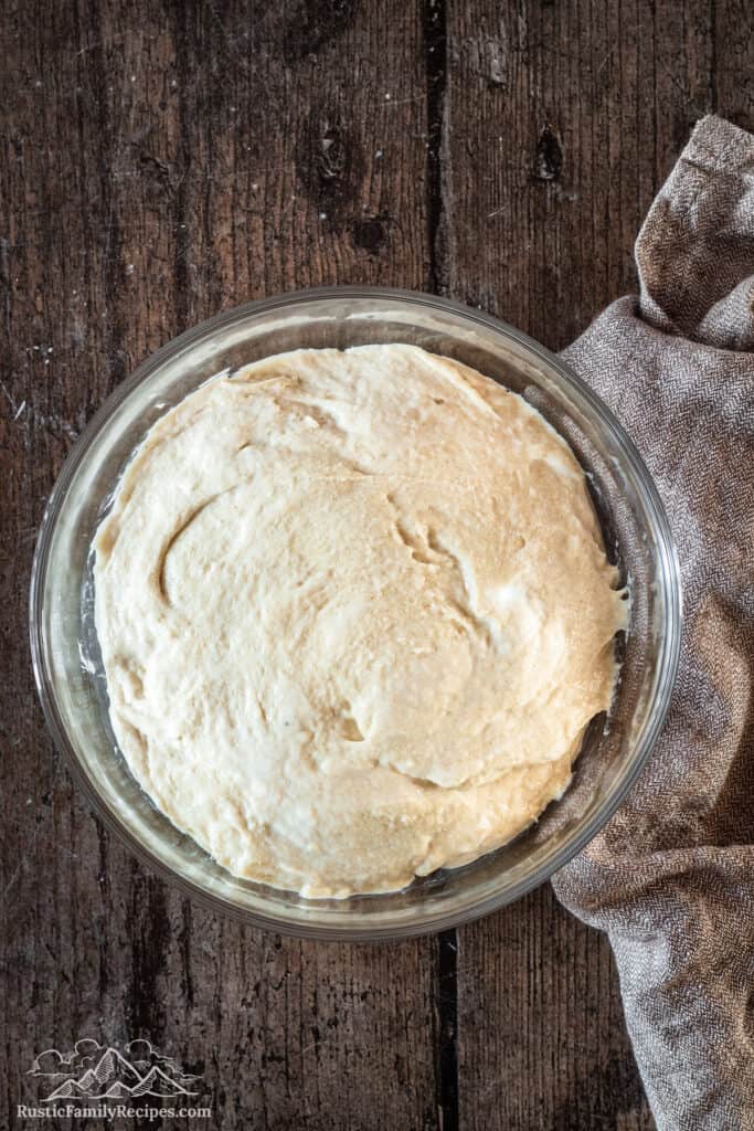 Sourdough Cinnamon Roll dough in bowl