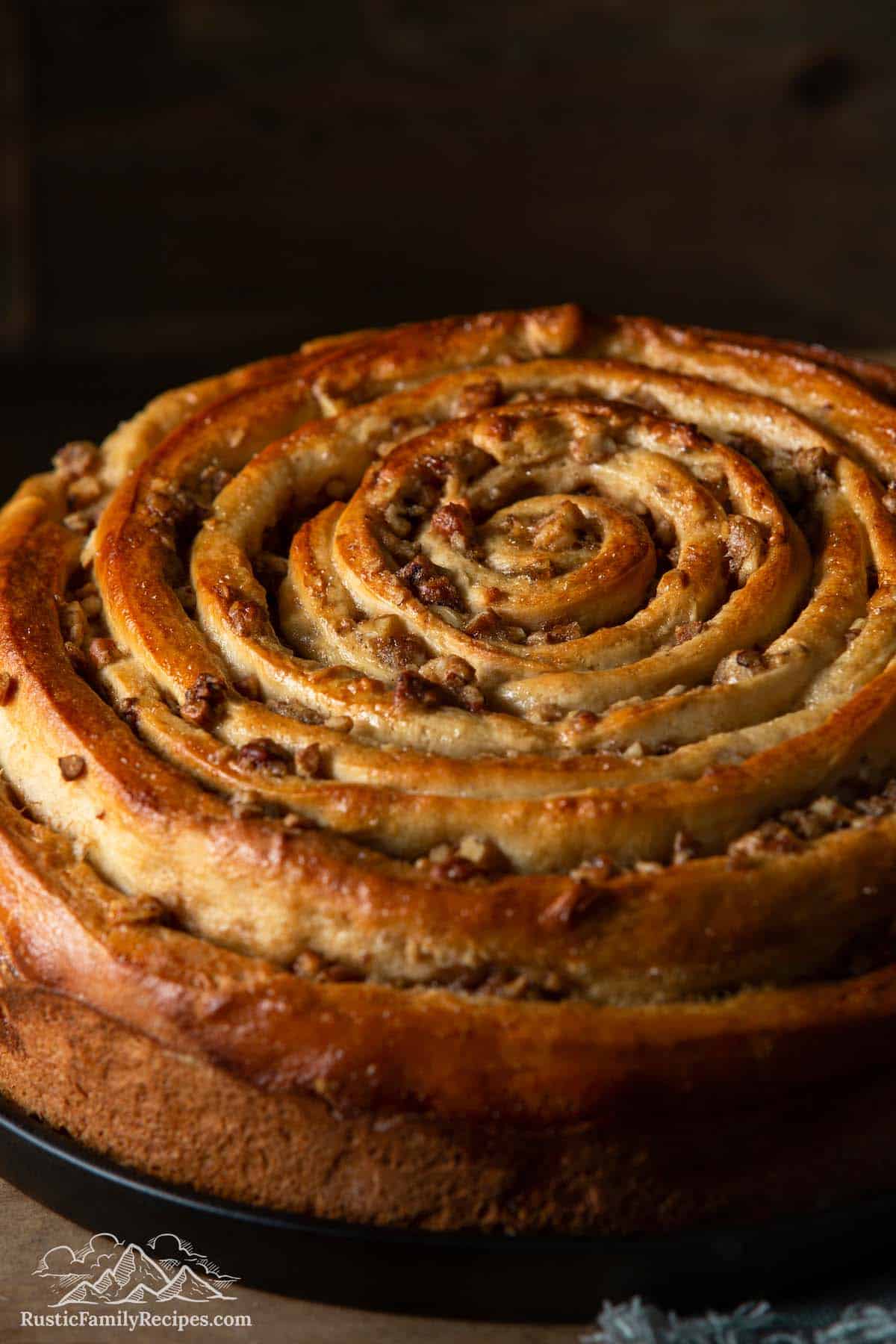 Closeup of whole spiral coffee cake