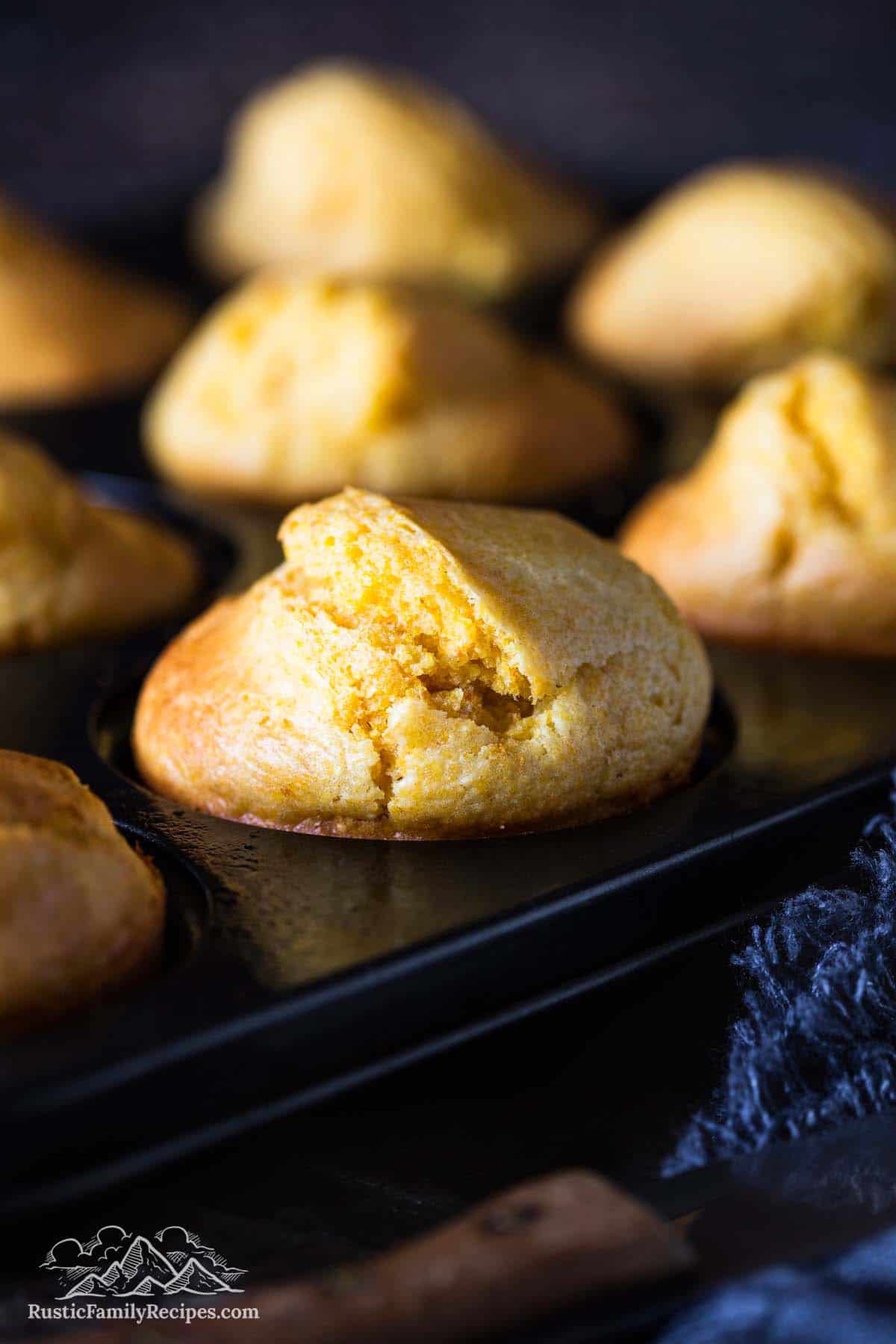 Cornbread muffins in a baking tin
