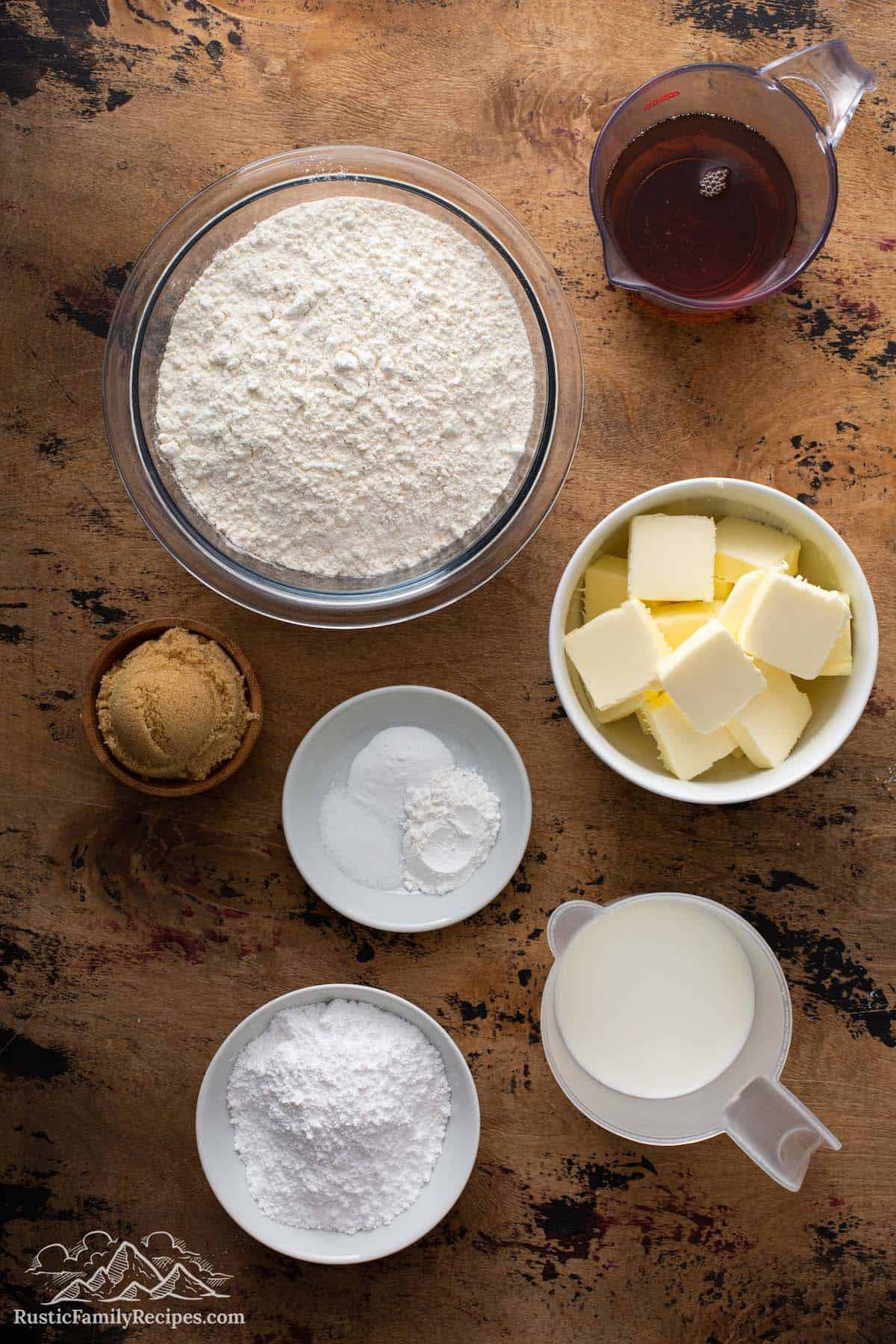 Overhead view of maple scone ingredients