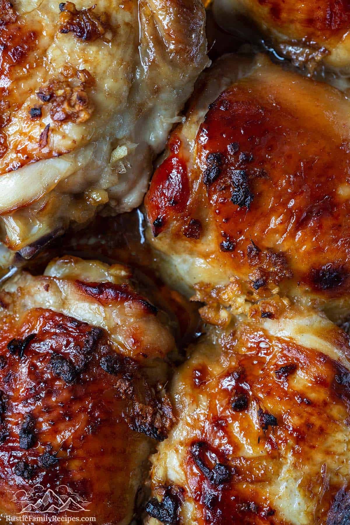 Close up of baked chicken thighs
