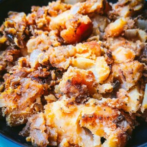 Close up of skillet breakfast potatoes in a pan