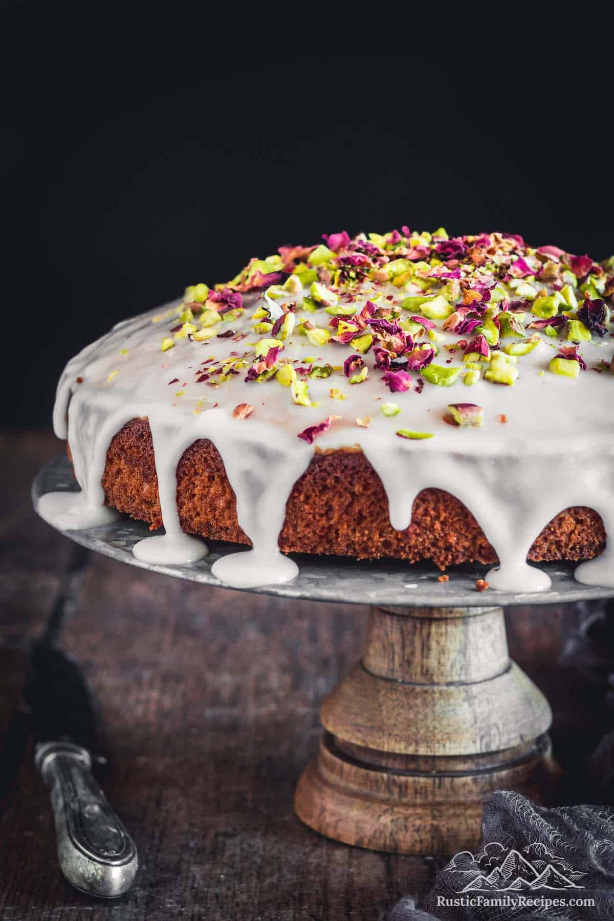 Coconut cake with dried rose petals