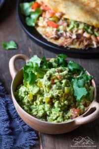 A bowl filled with homemade guacamole