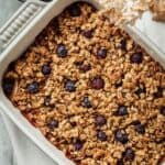 Blueberry Baked Oatmeal in a baking dish