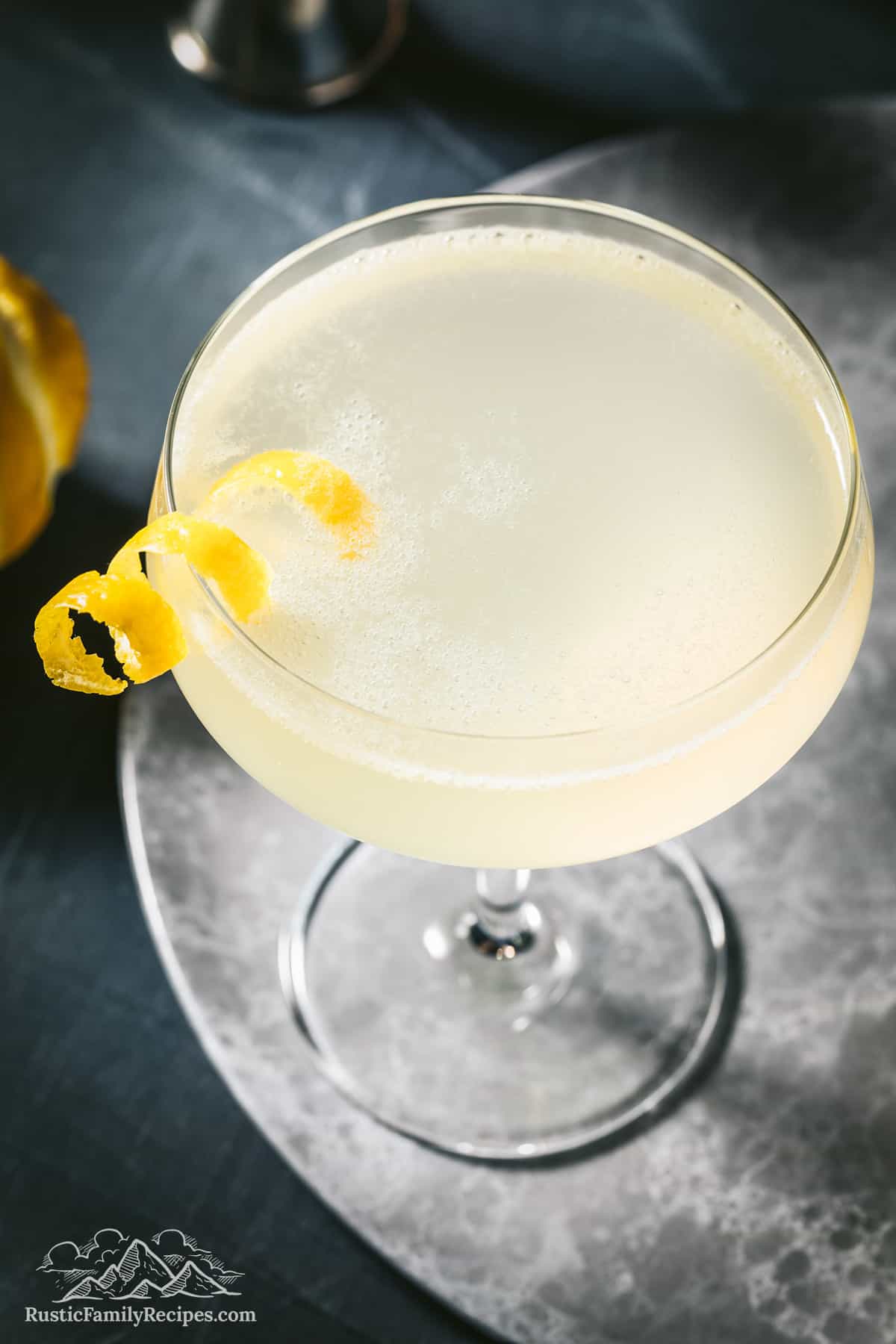 Top view of a bees knees cocktail drink in a glass