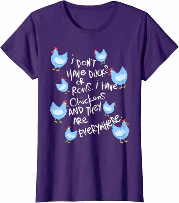Purple shirt with blue chickens and funny chicken lovers text