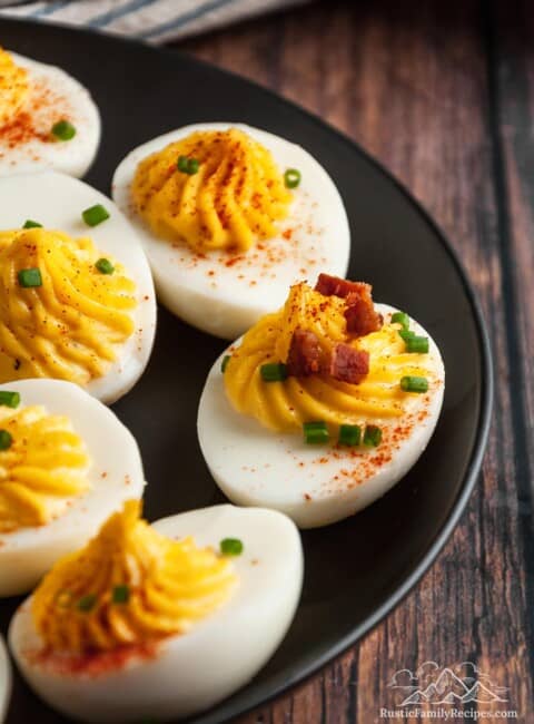 Deviled eggs on a serving platter