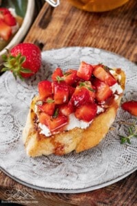 Strawberry bruschetta on a plate
