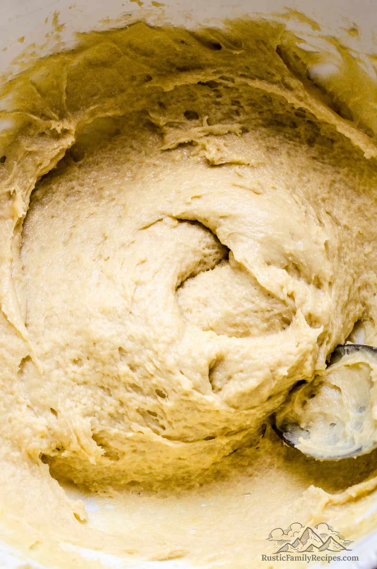 Close up of baba dough in a bowl