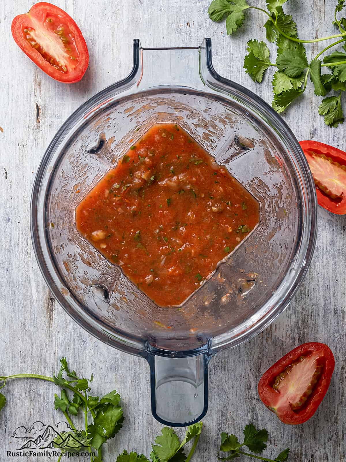 Roasted tomato salsa in a blender