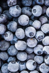 Close up of frozen blueberries