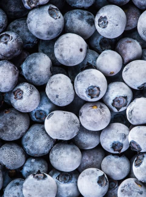 Close up of frozen blueberries