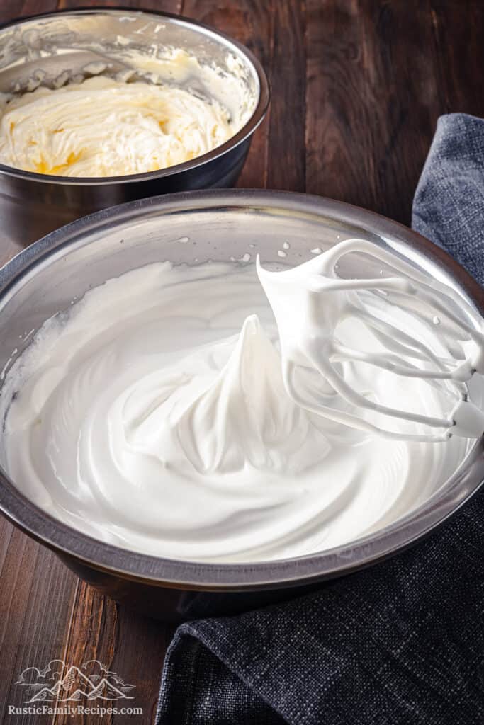 A bowl of whipped egg whites and sugar.