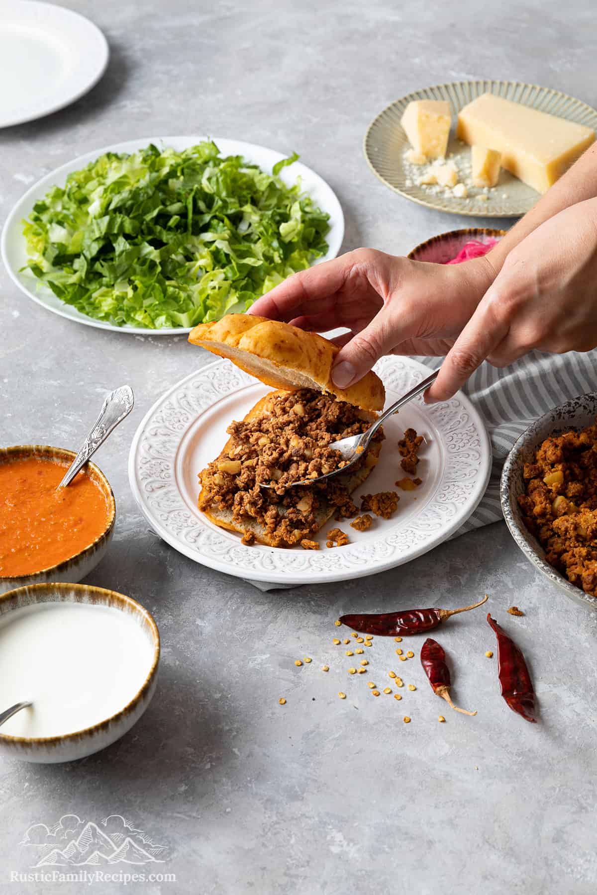 Assembling a pambazo sandwich