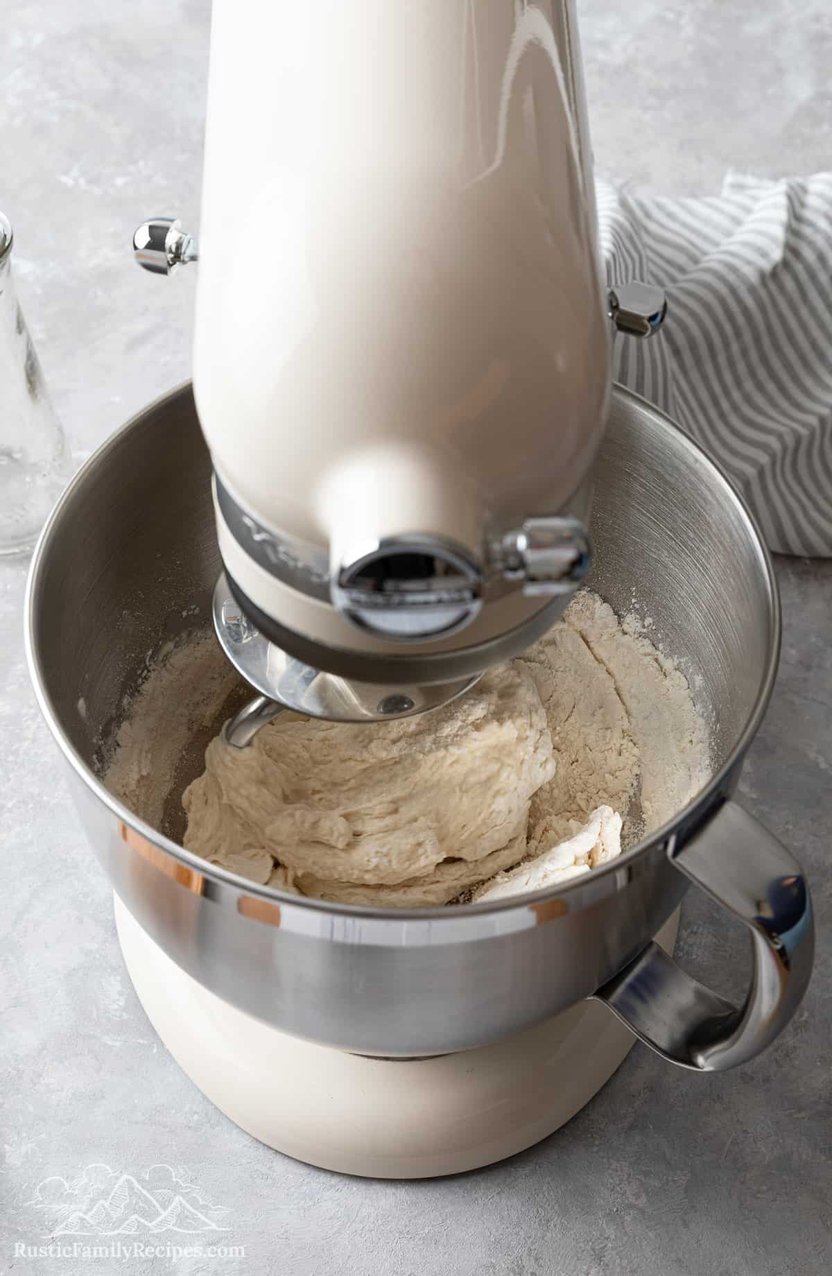 Mixing the dough on low speed. 