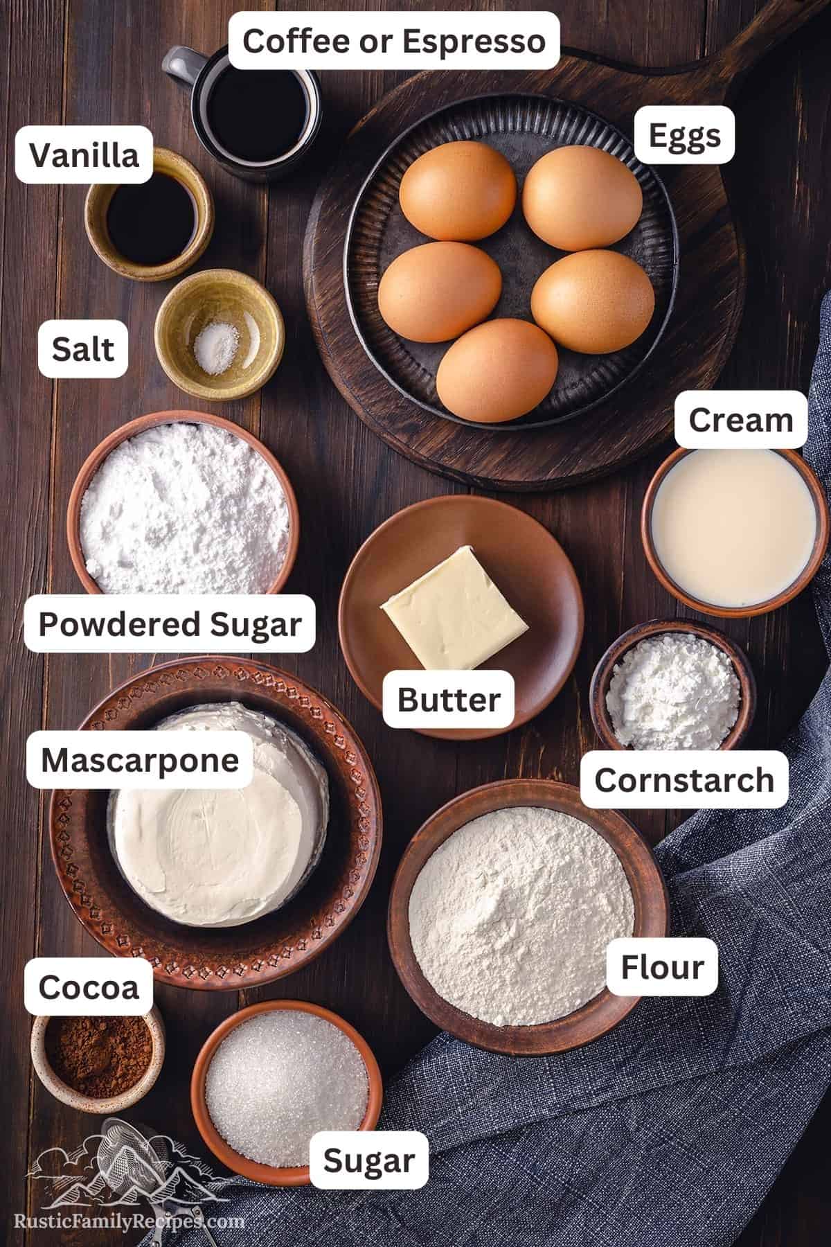 Ingredients for tiramisu cake