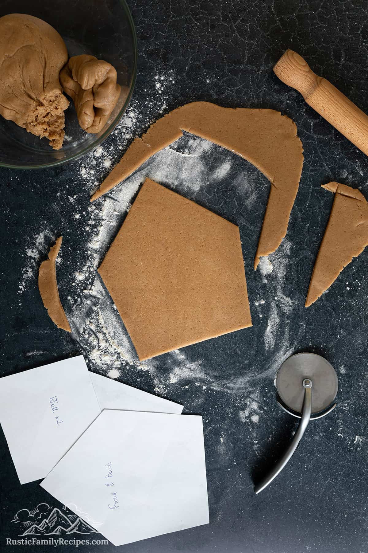 Dough shapes cut using the template.
