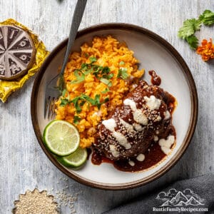 Recipe card photo for mole con pollo.