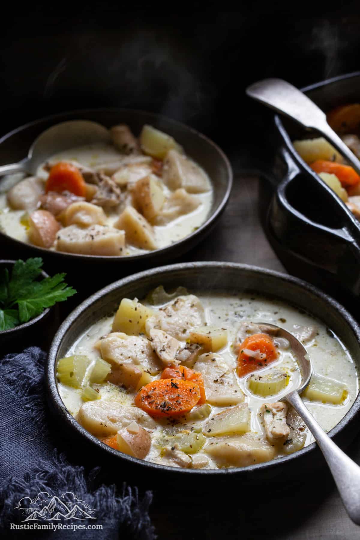 Two bowls of Knoephla Soup
