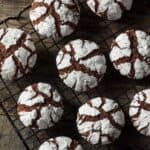 Chocolate Crinkle Cookies cooling on a wire rack