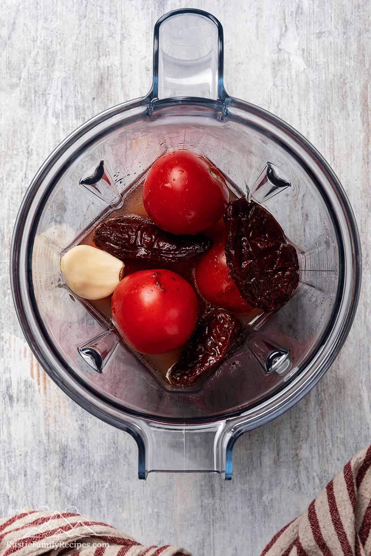 Blending the sauce ingredients.
