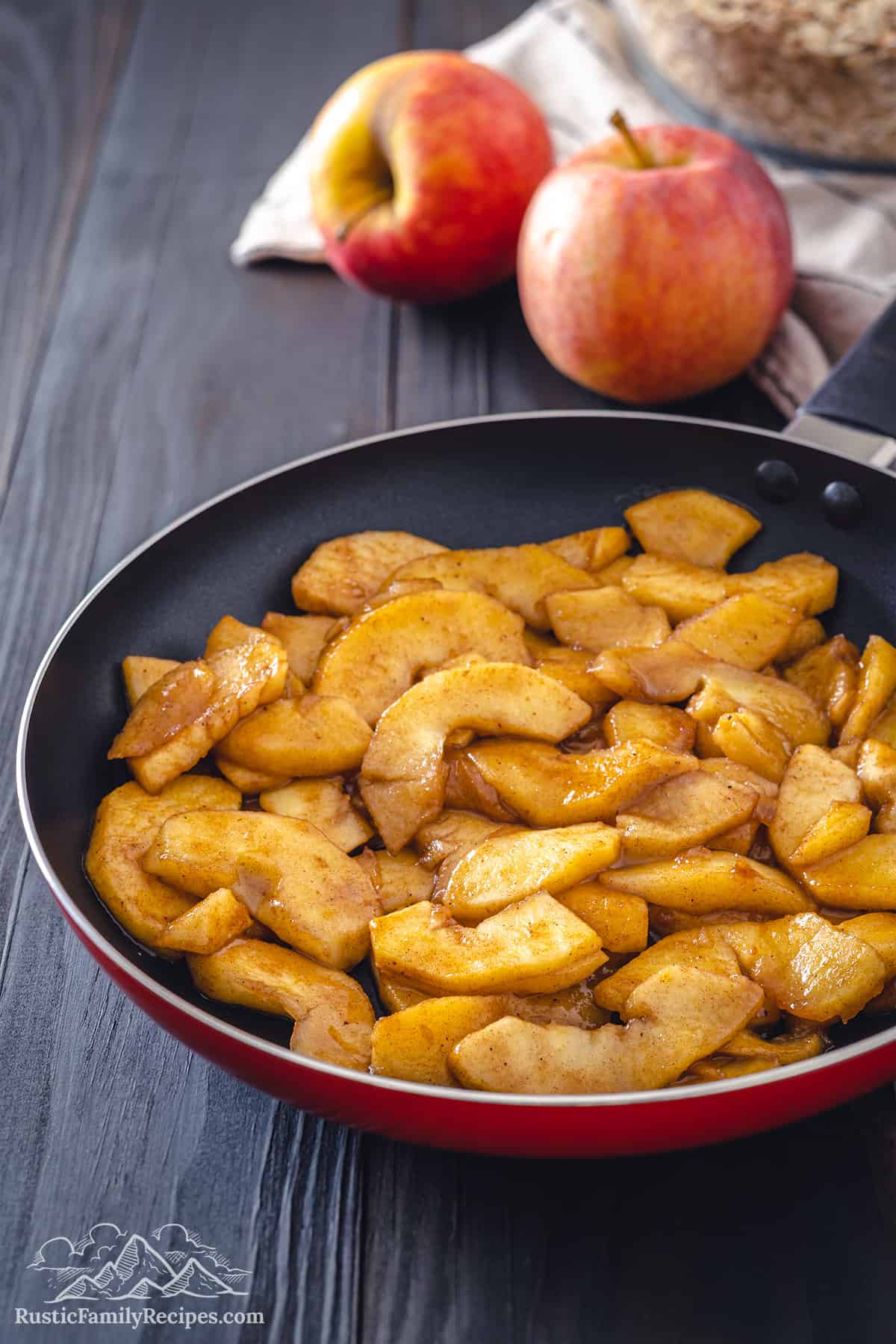 Cooked apples in a skillet