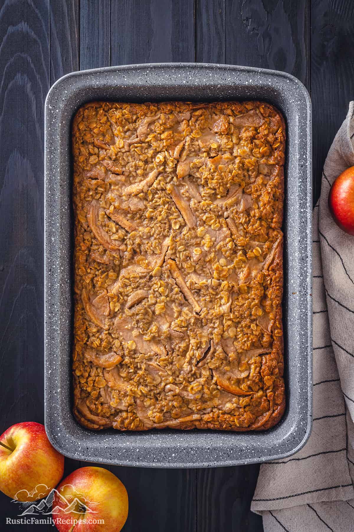 Baked apple oatmeal in a 9x13 dish