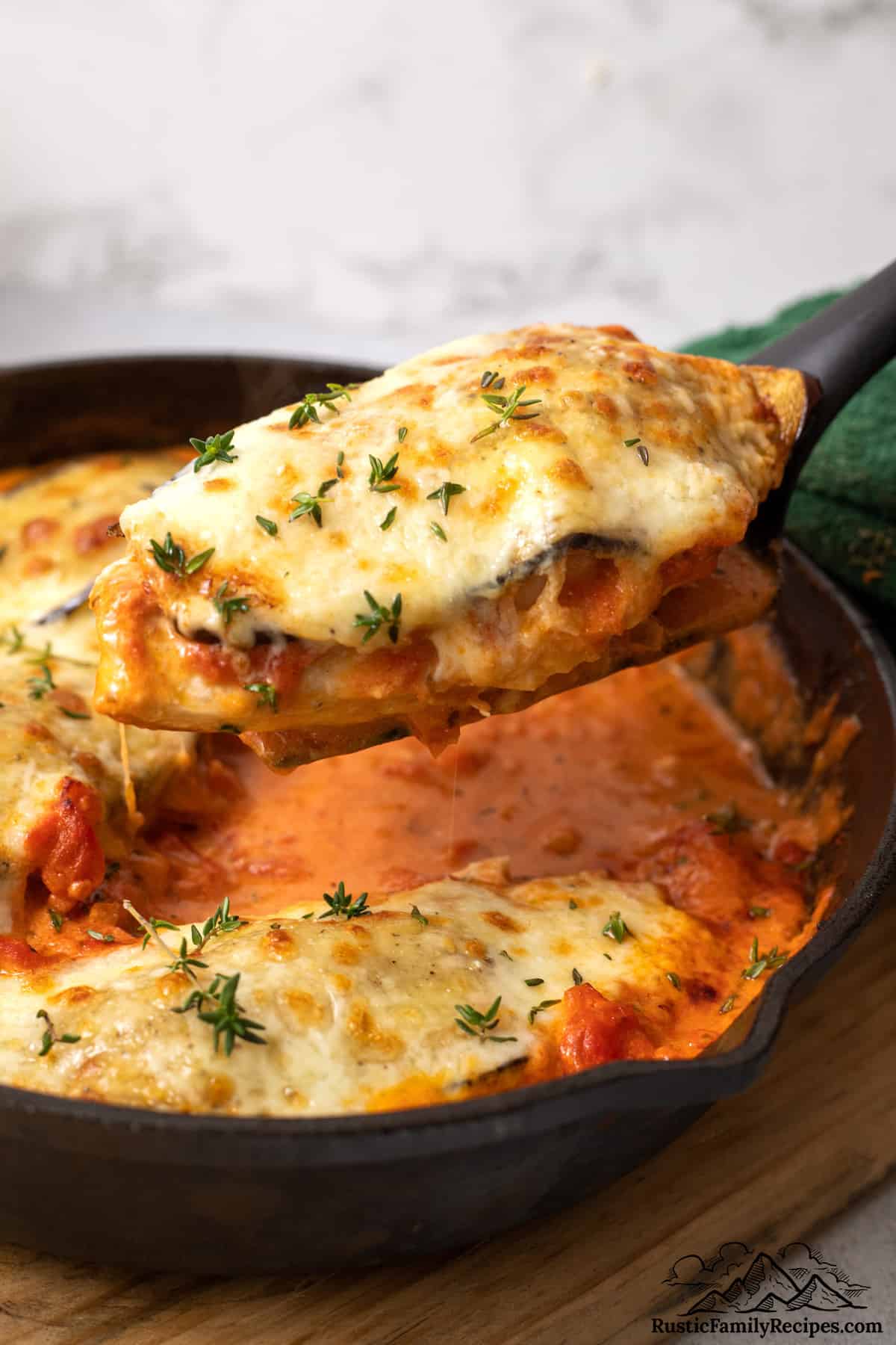 A serving of Chicken Sorrentino is ready for dinner.