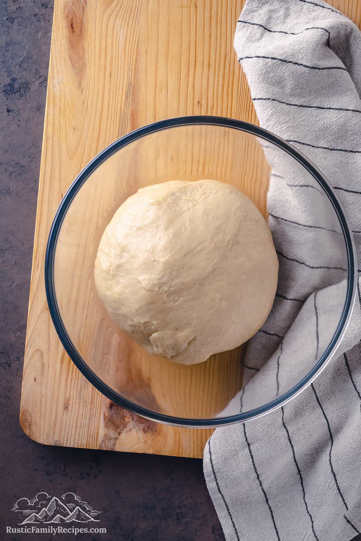 Concha dough in a glass bowl
