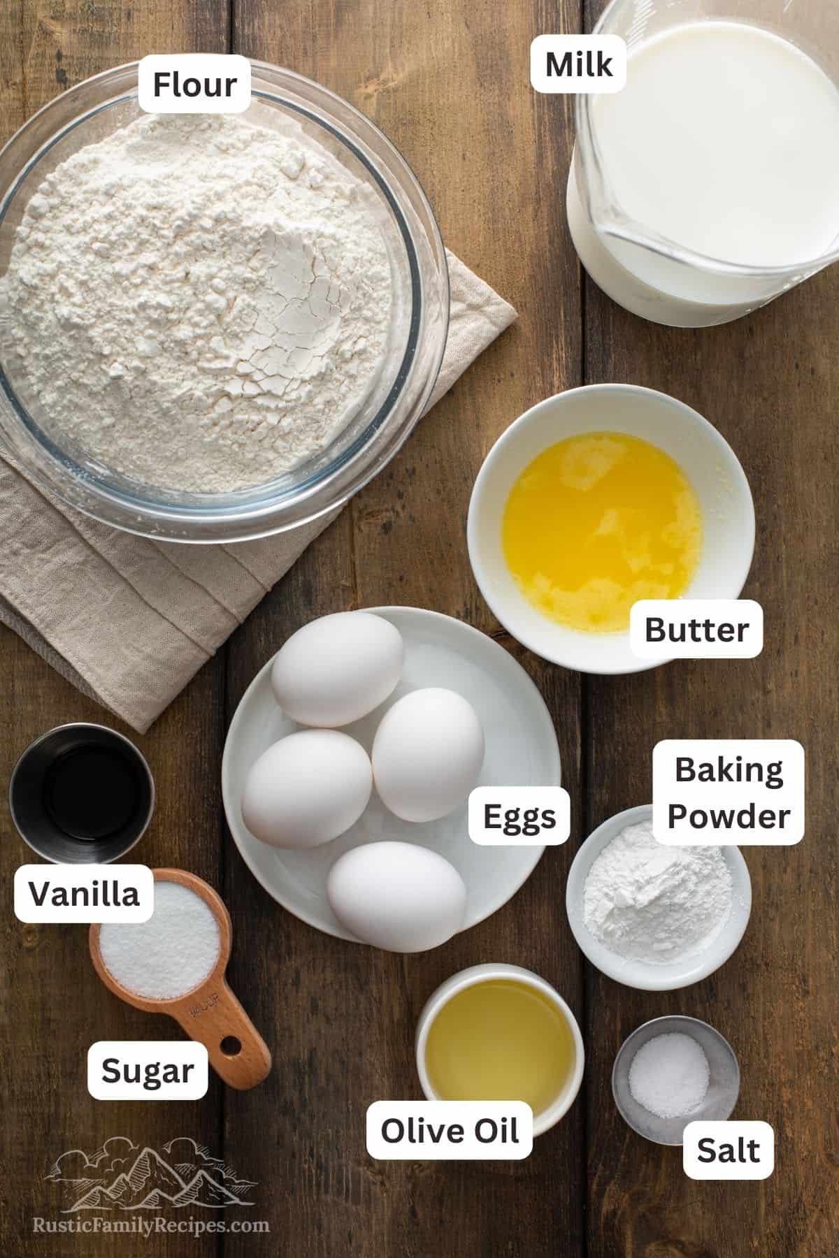 Ingredients for old fashioned pancakes.